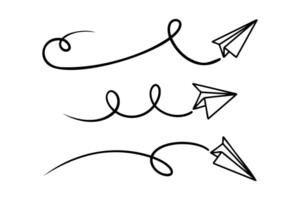 einstellen von Gekritzel Papier Flugzeug Symbol. Hand zeichnen Papier Flugzeug. Illustration. vektor