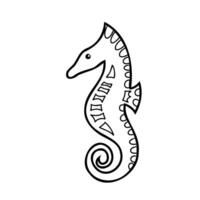 Hand gezeichnet Seepferdchen Illustration isoliert auf Weiß Hintergrund. Marine unter Wasser Design Element im Gekritzel Karikatur Stil zum Karte, Speisekarte, drucken. Sommer- Meer Clip Art. vektor
