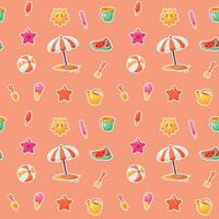 nahtlos Muster mit süß Wassermelonen, Eis Sahne und Sonne Regenschirm auf Orange Hintergrund. Sommer- Strand Kit vektor