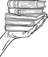 ein Hand halten ein Stapel von Bücher vektor