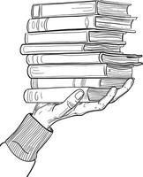 en hand innehav en stack av böcker vektor