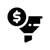 Geld Filter Symbol. Glyphe Symbol zum Ihre Webseite, Handy, Mobiltelefon, Präsentation, und Logo Design. vektor