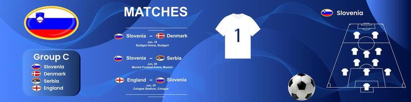 Information Banner von das Slowenisch National Fußball Mannschaft mit das Spiel Zeitplan. nahtlos Karussell zum instagram. vektor