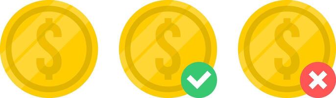 pengar ikon. mynt ikon. guld mynt ikon uppsättning. guld mynt med dollar tecken. vektor