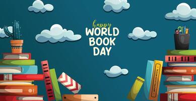 Welt Buch Tag Banner mit Blau Hintergrund vektor
