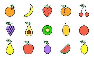 färgrik tecknad serie frukt ikoner samling vektor