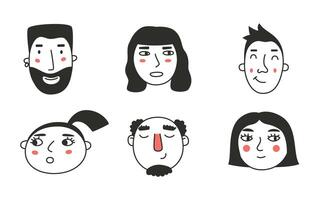 uppsättning av annorlunda människors ansikten, mänsklig avatars samling. annorlunda känslor, porträtt med en positiv ansiktsbehandling uttryck. vektor