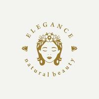 Schönheit Frau Logo Design mit Blume und Blatt vektor