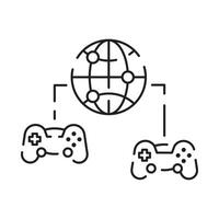 Spiele Linie Symbol. Spiel Genres und Attribute. Regler, Joystick und Computer. Spiel Konsole. vektor