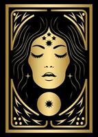minimalistisch golden Gradient Illustration mit ein Mystiker Frau Gesicht vektor