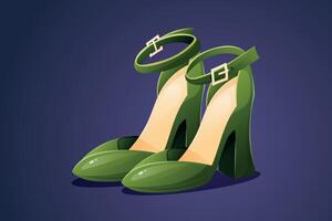 modern elegant kvinnors grön skor, högklackade sandaler. isolerat tecknad serie illustration. vektor