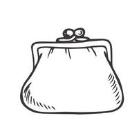 årgång handväska ikon i klotter stil. symbol i enkel design. tecknad serie objekt hand dragen isolerat på vit bakgrund. vektor