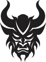 elegant oni Kopf stilvoll schwarz Emblem zum modern branding beschattet oni Maske glatt schwarz Symbol Illustration vektor