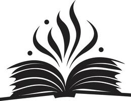 kunskap släpptes loss chic svart ikon med bok illustration noir bok grafisk eleganta emblem design med öppen bok vektor