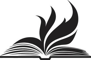 litterär elegans minimalistisk svart emblem med öppen bok konst bok ikon avtäckt mörk illustration för en fängslande logotyp vektor