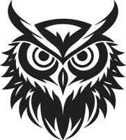 Örn ögon visdom invecklad Uggla illustration klok väktare emblem elegant svart ikon med noir svart Rör vektor