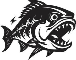 Rasierer Zähne entfesselt zeitgenössisch Logo mit stilvoll Piranha räuberisch Macht kompliziert schwarz Symbol Illustration zum modern branding vektor