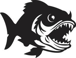 unter Wasser Bedrohung glatt schwarz Emblem zum ein fesselnd Bild Rasierer Zähne entfesselt zeitgenössisch Logo mit stilvoll Piranha vektor