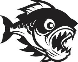 wild Piranha kompliziert schwarz Logo Design zum ein Fett gedruckt Marke räuberisch beißen stilvoll Symbol Illustration mit glatt Piranha Silhouette vektor