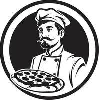 smakrik skapande minimalistisk logotyp för en ljuvlig se hantverkare skiva invecklad svart ikon med noir inspirerad pizzeria vektor