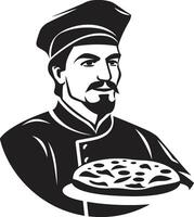 pizza kock herravälde chic svart emblem med elegant kulinariska design smakrik skapande minimalistisk logotyp för en ljuvlig se vektor