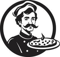 skiva känsla invecklad silhuett i djärv svart läckra kock elegant svart logotyp design med pizza silhuett vektor