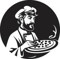 pepperoni passionen chic logotyp design med eleganta pizza kock konst noir pizzaiolo elegans invecklad svart ikon för en smakrik varumärke identitet vektor