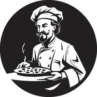 Gourmet Kuchen Symbol glatt Illustration im elegant schwarz Pizza Handwerker stilvoll schwarz Logo mit kompliziert kulinarisch Design vektor