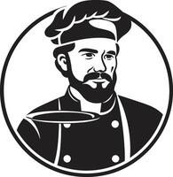 Pizzaiolo Eleganz stilvoll schwarz Symbol mit kompliziert Koch Design Gourmet Teig Meister minimalistisch schwarz Emblem zum ein modern aussehen vektor