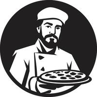 pepperoni passionen chic logotyp design med eleganta pizza kock konst noir pizzaiolo elegans invecklad svart ikon för en smakrik varumärke identitet vektor