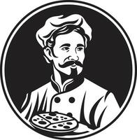 läckra kock elegant svart logotyp med pizza silhuett gourmet paj skapare samtida emblem vektor