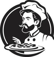 pizza hantverkare elegant svart logotyp design med modern Rör kulinariska herravälde eleganta emblem för en ljuvlig pizzeria vektor