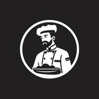 handwerklich Scheibe minimalistisch schwarz Symbol Design zum ein köstlich aussehen Gourmet Kuchen Symbol schick Illustration mit elegant Pizza Koch Hut vektor