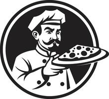 handwerklich Pizzaiolo stilvoll Symbol mit glatt Pizza Silhouette Bohnenkraut Scheibe entfesselt dunkel Symbol zum ein fesselnd Bild vektor