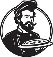 pizza artisteri chic svart ikon design med modern kulinariska Rör kulinariska geni eleganta emblem för en fängslande pizzeria vektor