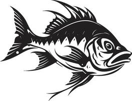 Phantom Physiologie schwarz Logo zum Raubtier Fisch Skelett Emblem grimmig Kiemen Glyphe elegant schwarz Symbol Design zum Raubtier Fisch Skelett vektor