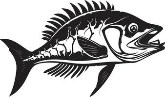 skuggig ryggrad svart ikoniska rovdjur fisk skelett design olycksbådande skelett- rovdjur fisk skelett logotyp i elegant svart vektor