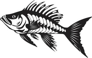 smygande skelett symbol svart logotyp för rovdjur fisk skelett våldsam ramverk ikoniska svart design för rovdjur fisk skelett vektor