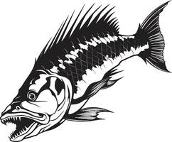 sågtandad spöke svart ikoniska rovdjur fisk skelett design smygande skelett rovdjur fisk skelett logotyp i elegant svart vektor