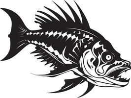 våldsam ramverk emblem svart ikon design för rovdjur fisk skelett skuggig ryggrad symbol svart logotyp för rovdjur fisk skelett vektor