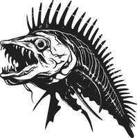 sågtandad spöke symbol svart ikon design för rovdjur fisk skelett smygande skelett mark elegant svart för rovdjur fisk skelett logotyp vektor