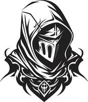 düster Wächter schwarz Symbol Design zum traurig Ritter Soldat Logo wehmütig Krieger ikonisch traurig Ritter Soldat Logo im schwarz vektor