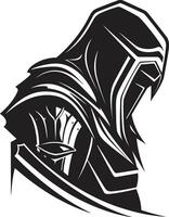 wehmütig Krieger ikonisch traurig Ritter Soldat Logo im schwarz bedauernd Trauer elegant traurig Ritter Soldat Emblem im schwarz vektor