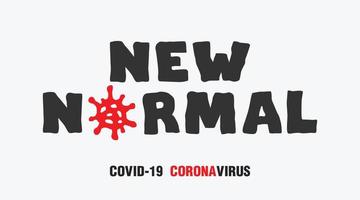 neues normales Textwortvektordesign. neue normale Typografie mit Koronavirus-Symbolillustration in weißem Hintergrund vektor