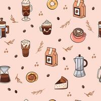 kaffe affär och bageri söt rosa sömlös mönster. skriva ut för förpackning, tyg. vektor