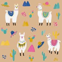 sömlös mönster med lama, sombrero, kaktus, bergen och hand dragen element. kreativ barnslig textur. bra för tyg, textil, omslag papper, kudde. illustration. vektor