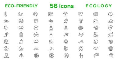 mega uppsättning av ekologi ikoner i trendig linje stil. stor uppsättning ikoner samling vektor