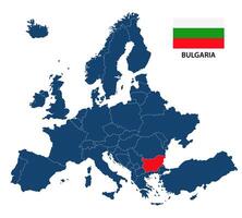illustration av en Karta av Europa med markerad bulgarien och bulgarian flagga isolerat på en vit bakgrund vektor