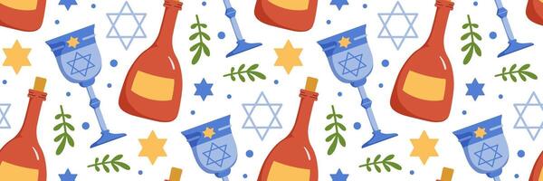 glücklich Passah Muster. jüdisch Urlaub Pesach Hintergrund. traditionell Symbol Elias Tasse, Star von David, Wein. jüdisch Ostern Feier Konzept. zum Hintergrund, Einladung. eben Illustration. vektor