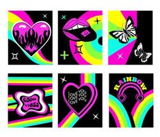 y2k psychedelic syra regnbåge affisch. modern konst mallar med ord jag kärlek du. valentines dag retro emo posters i 2000-talet stil. illustration vektor